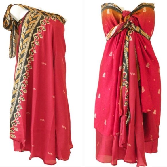 🔸️The Magic Wrap Red Print Reversible Convertible Dress/Skirt Small - Picture 7 of 12